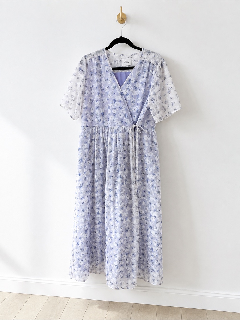Lavender Floral Wrap Midi Dress with Tie Waist